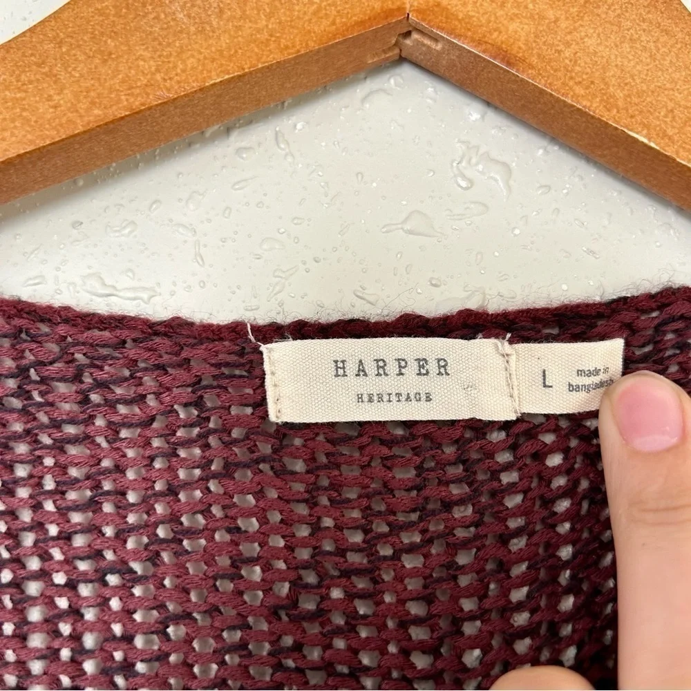 Francesca’s Harper Heritage Maroon Crewneck Sweater Large Elbow Detail